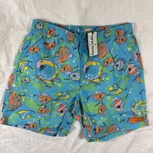 Tipsy Elves Men's Swim Trunks Size M Blue Fish Aquarium Drawing Pockets NWT NEW